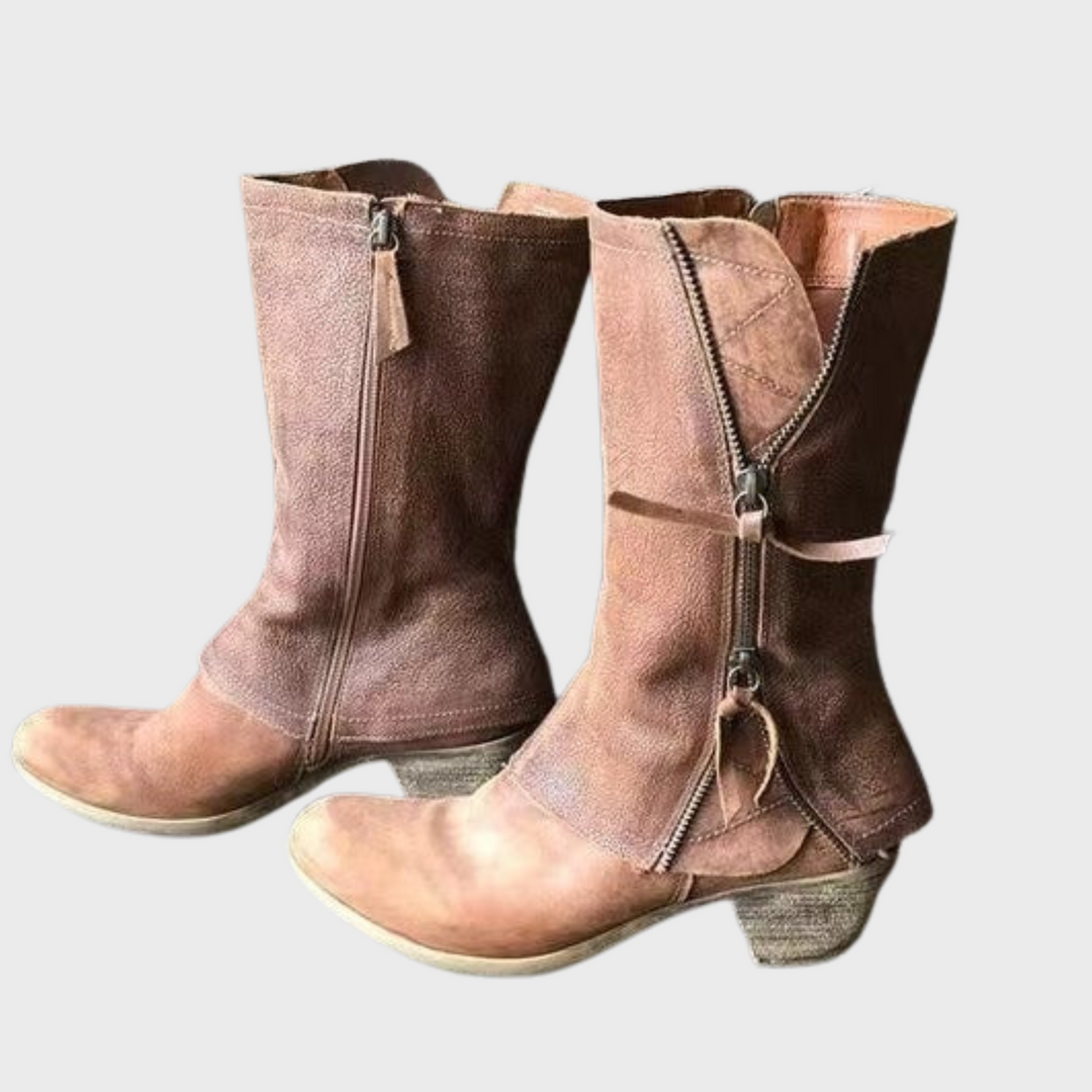 Elena | Zimowe skórzane botki kowbojskie na obcasie