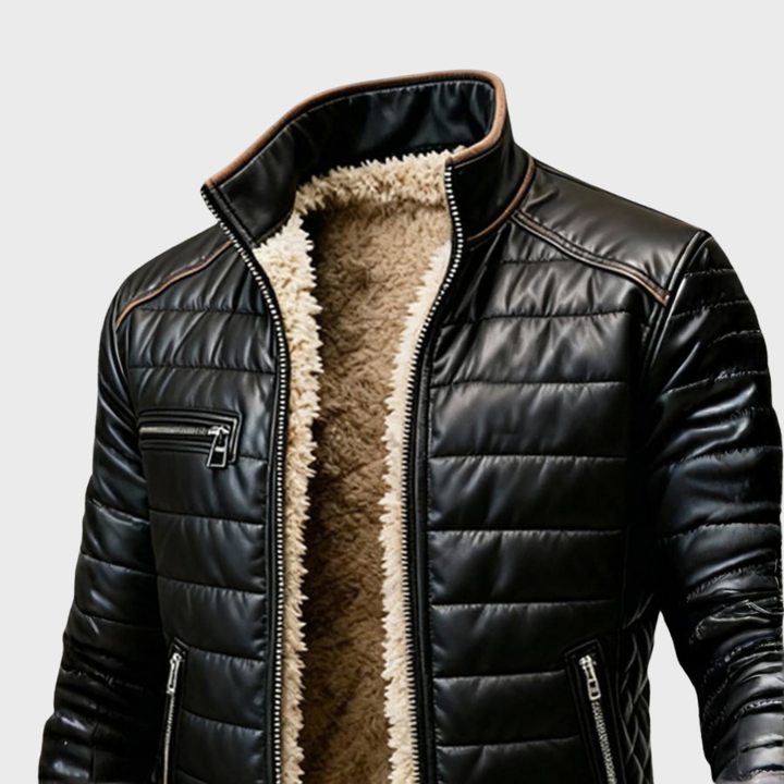 Bruno | Czarna pikowana kurtka z podszewką sherpa