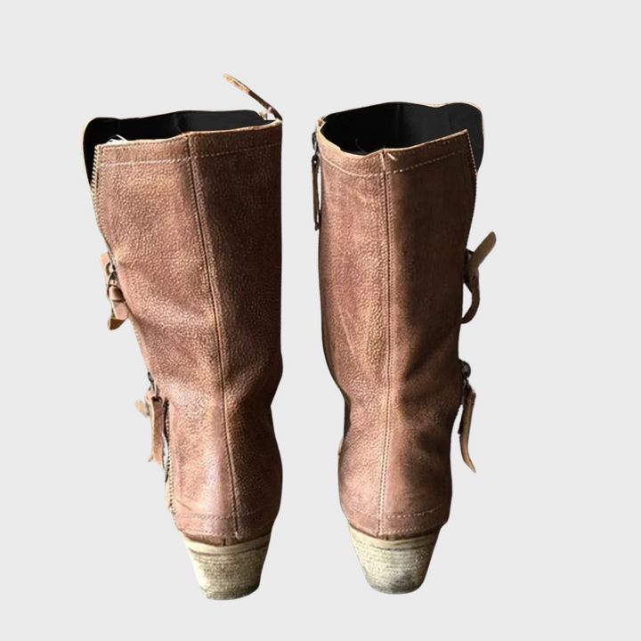 Elena | Zimowe skórzane botki kowbojskie na obcasie