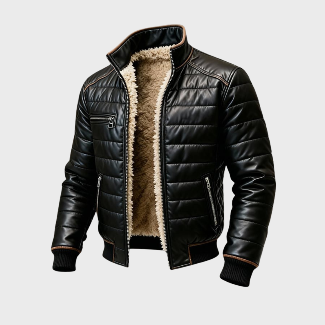 Bruno | Czarna pikowana kurtka z podszewką sherpa