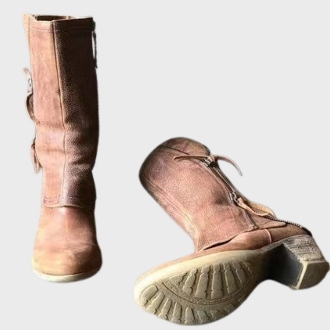 Elena | Zimowe skórzane botki kowbojskie na obcasie