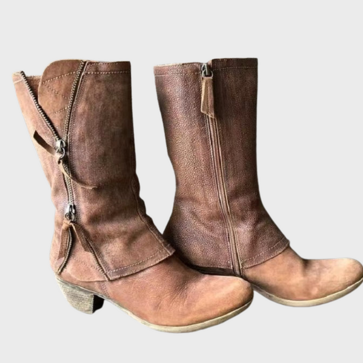 Elena | Zimowe skórzane botki kowbojskie na obcasie