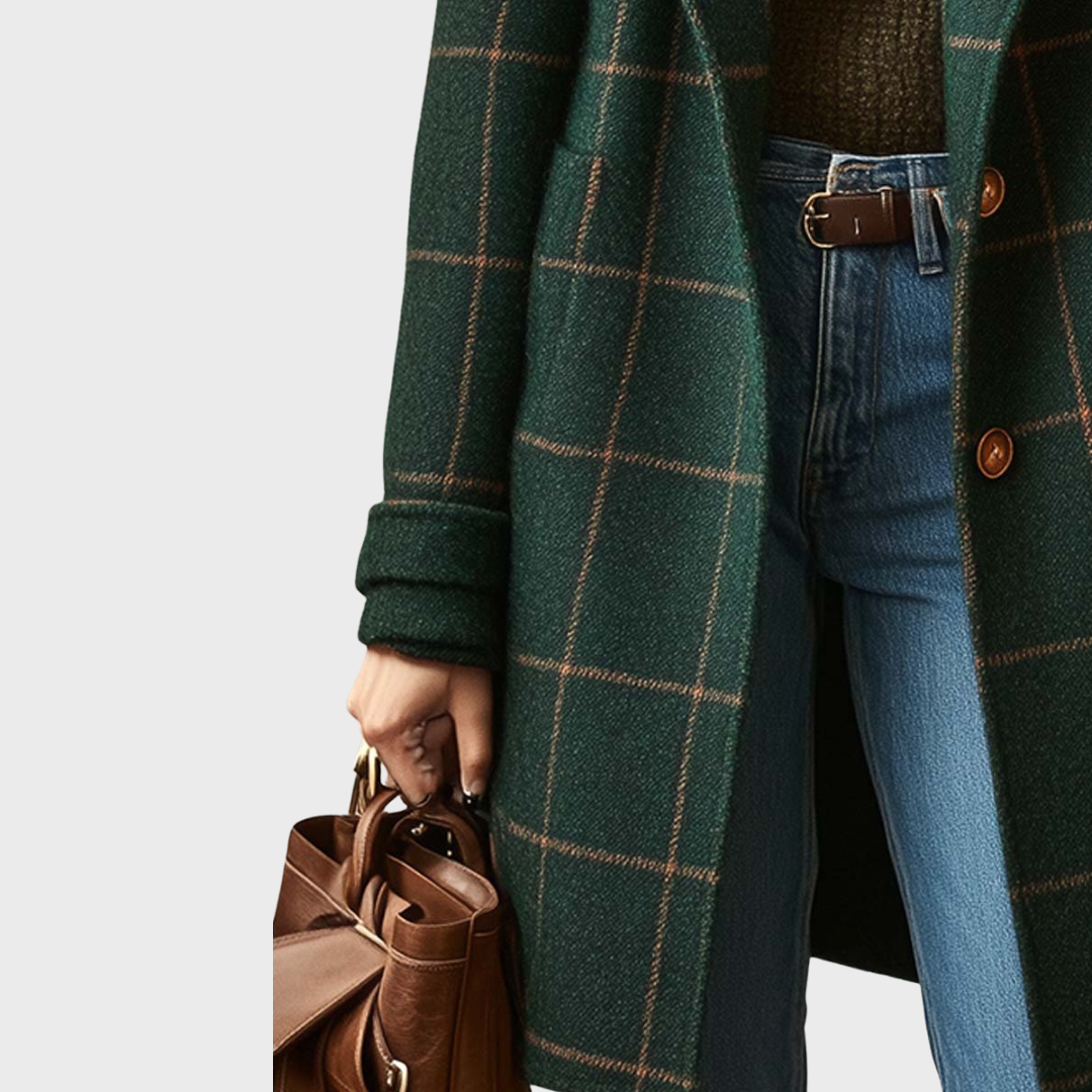 Magda – Retro Płaszcz w Kratę