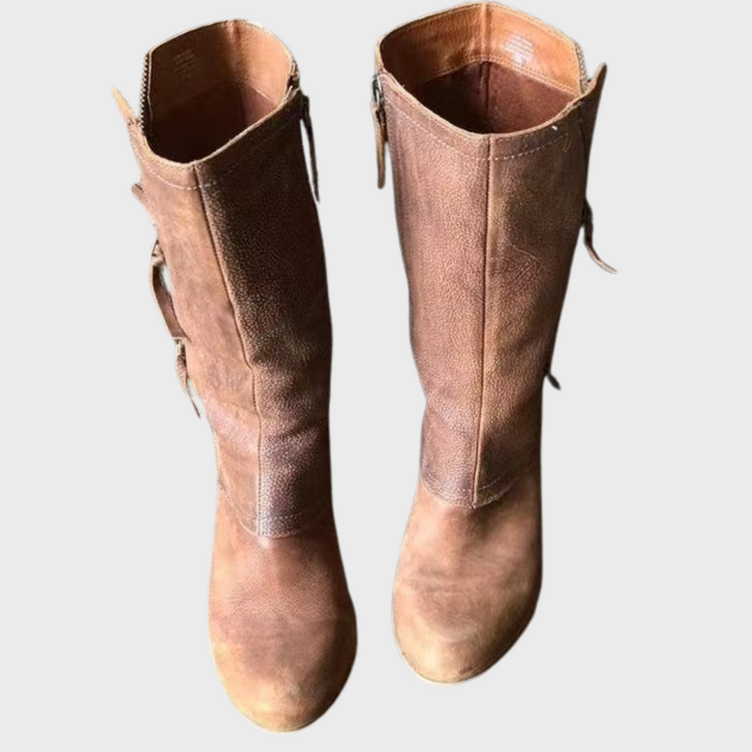 Elena | Zimowe skórzane botki kowbojskie na obcasie