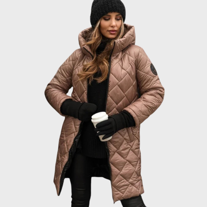 Amber | Elegancka pikowana kurtka puchowa z kapturem